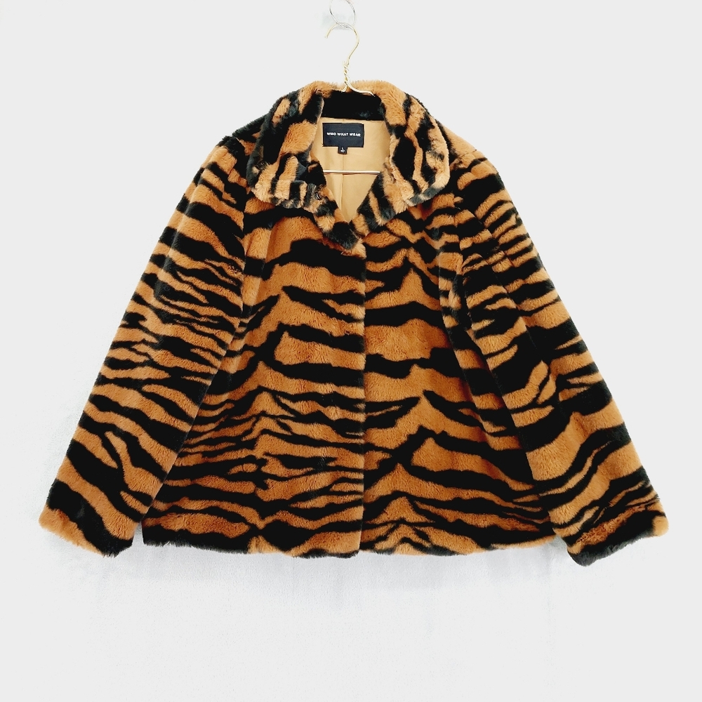 Who What Wear Faux Fur Tiger Print Mobwife Winter Faux Fur Coat Z72